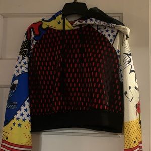 Cosmic Print Adidas cropped sweatshirt with mesh overlay